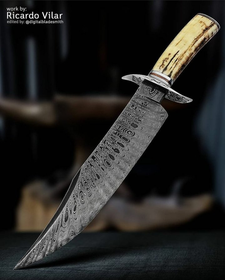 Custom Damascus Knife Engraved Guard